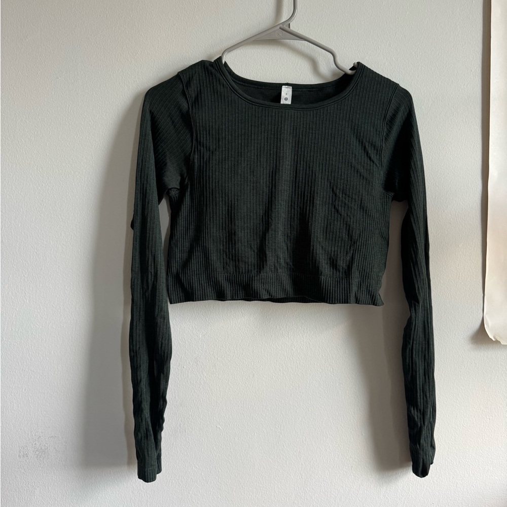 Lululemon Ebb to Street Dark Green Long Sleeve Crop Top
